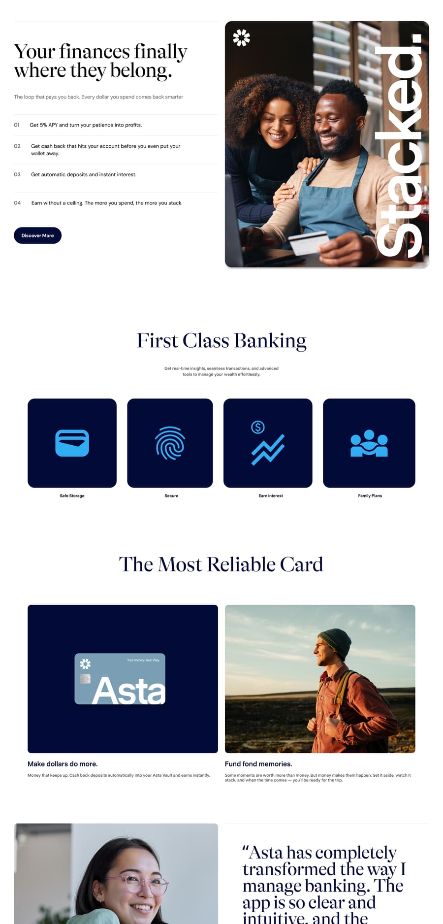 Asta landing page, middle third