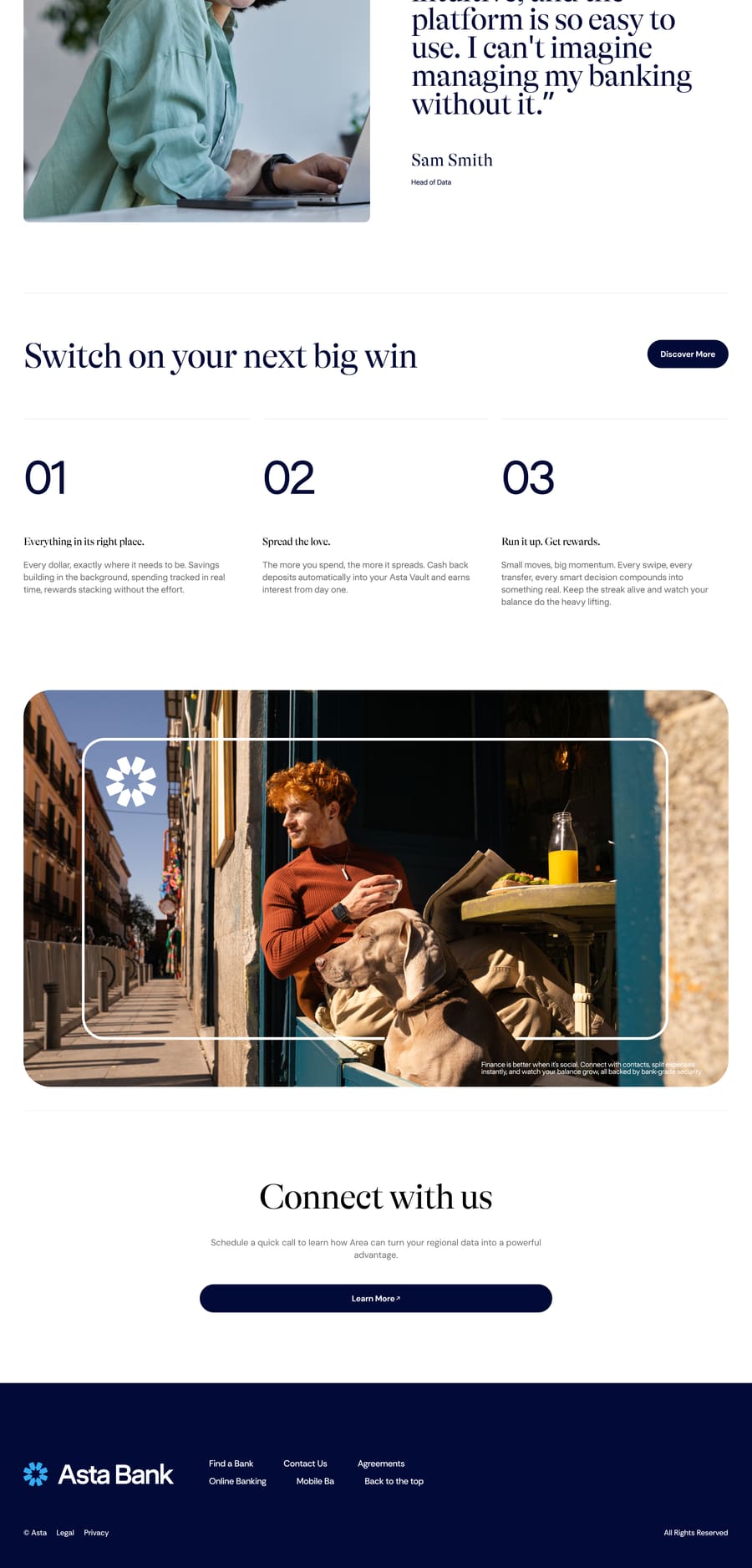 Asta landing page, bottom third