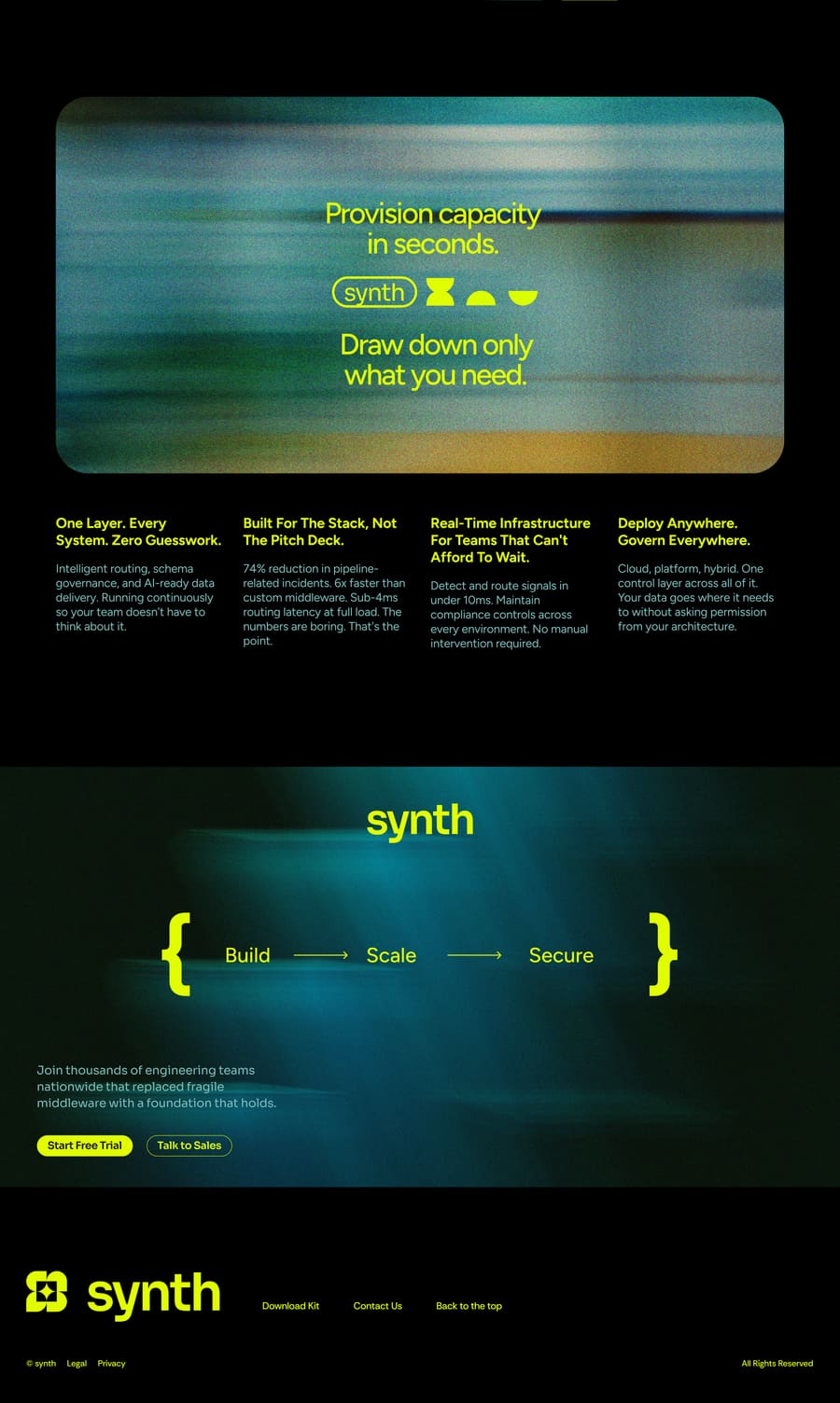 Synth landing page, bottom third