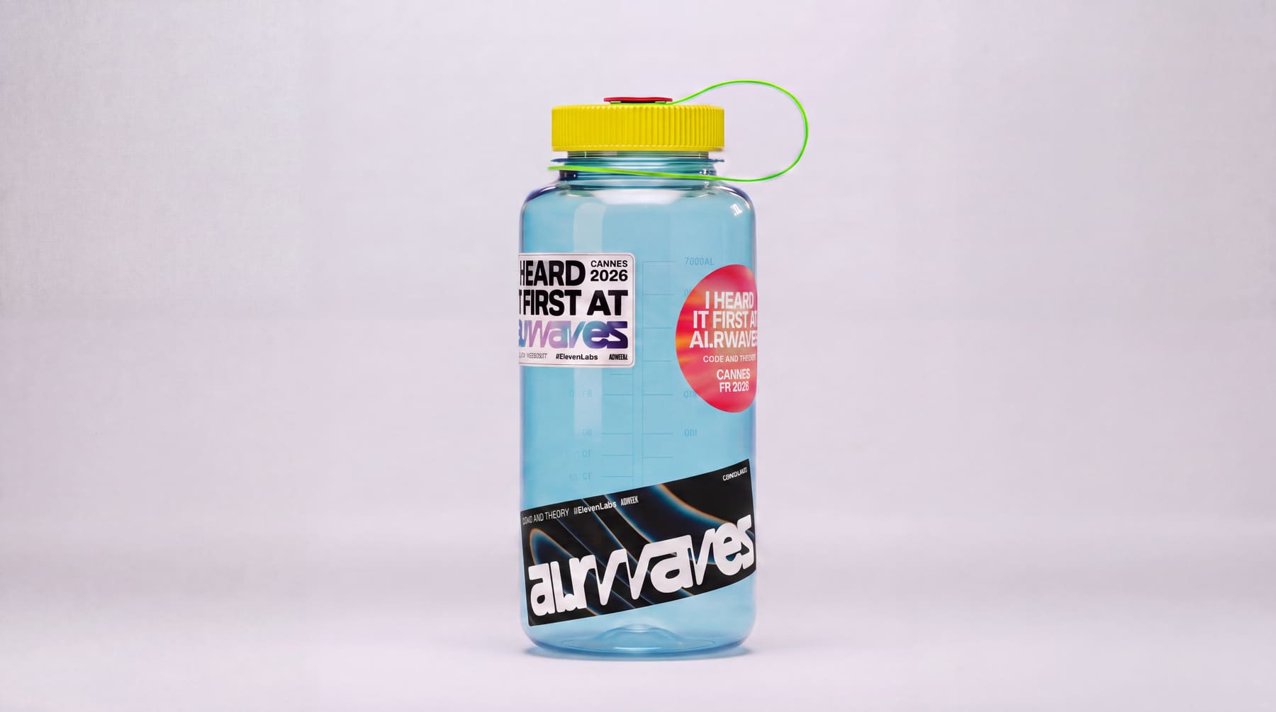 Water bottle mockup with an ai.rwaves sticker applied