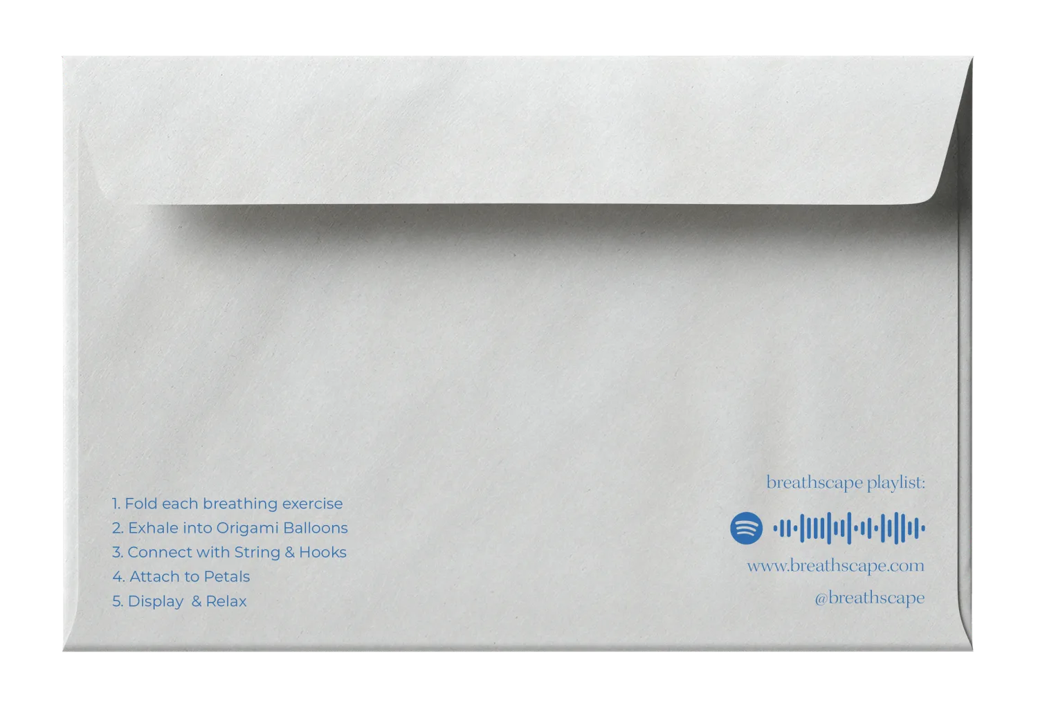Breathscape envelope back, with Spotify QR code