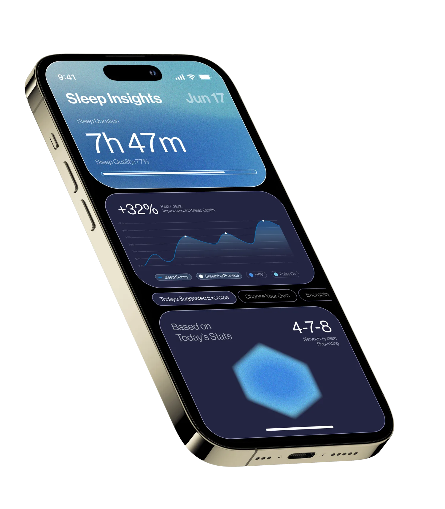 Breathscape app on iPhone, showing Sleep Insights and HRV trend