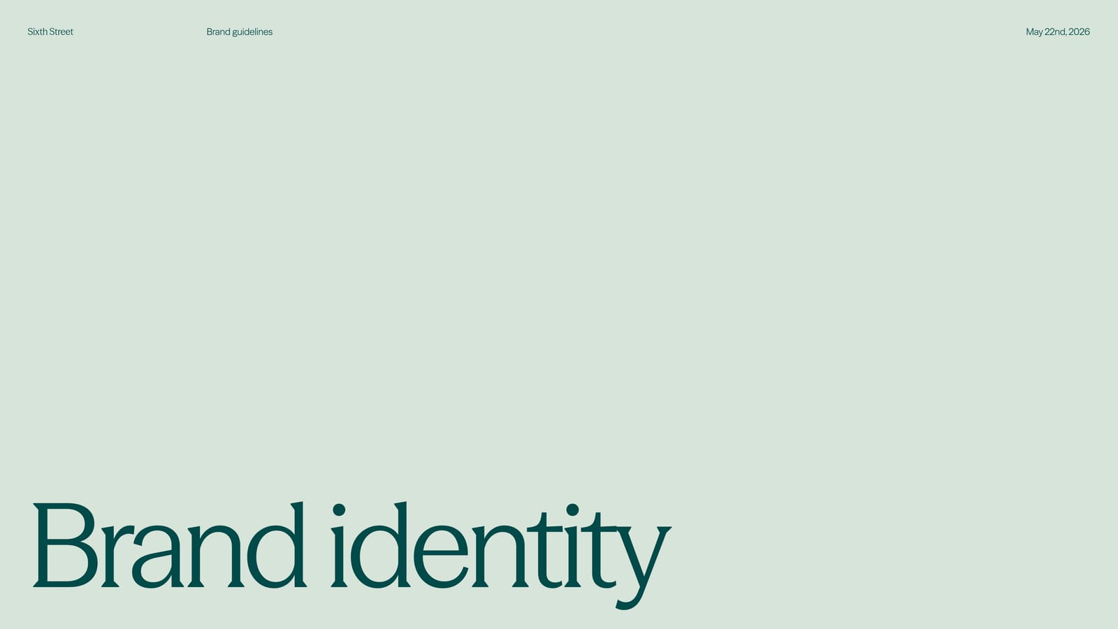 Sixth Street brand guidelines — brand identity section cover