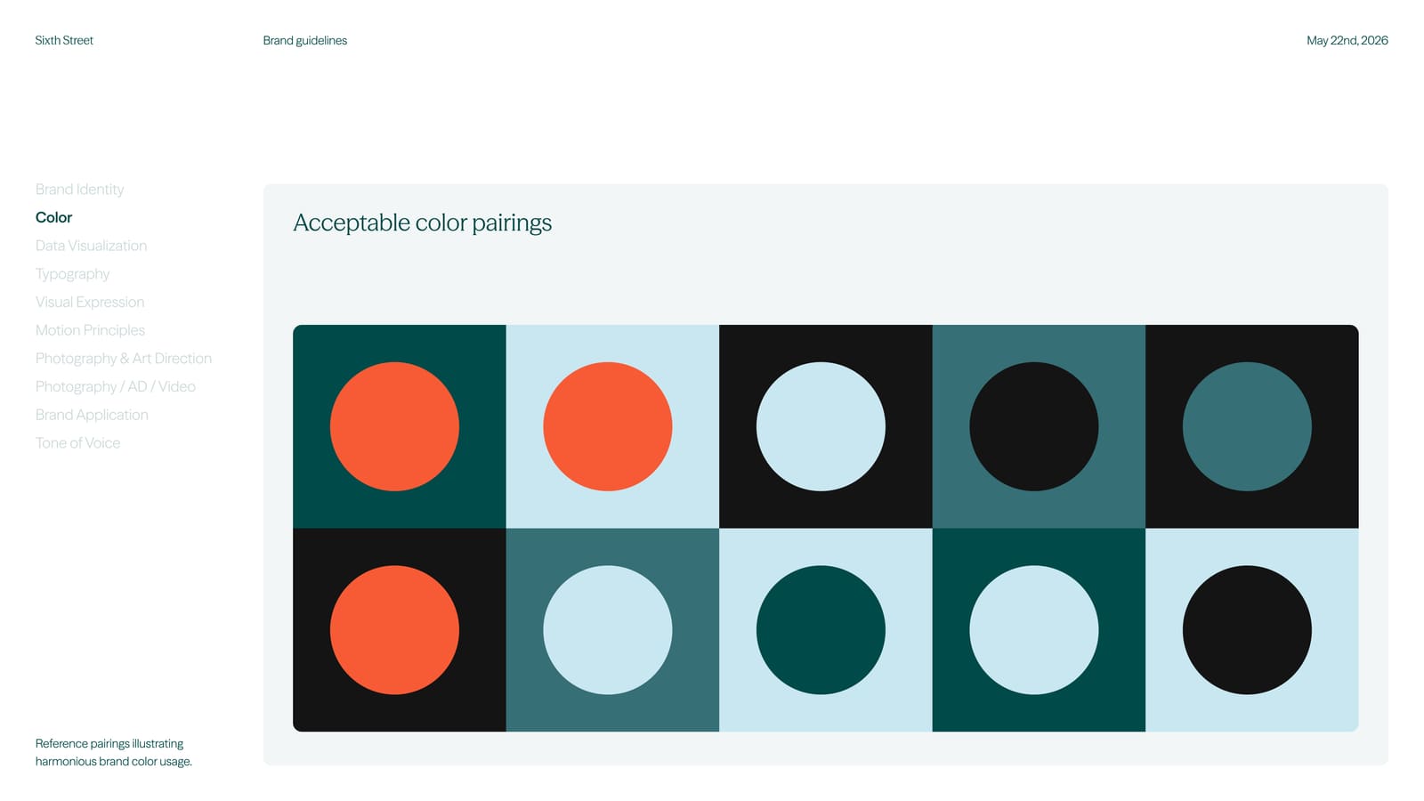Sixth Street brand guidelines — acceptable color pairings
