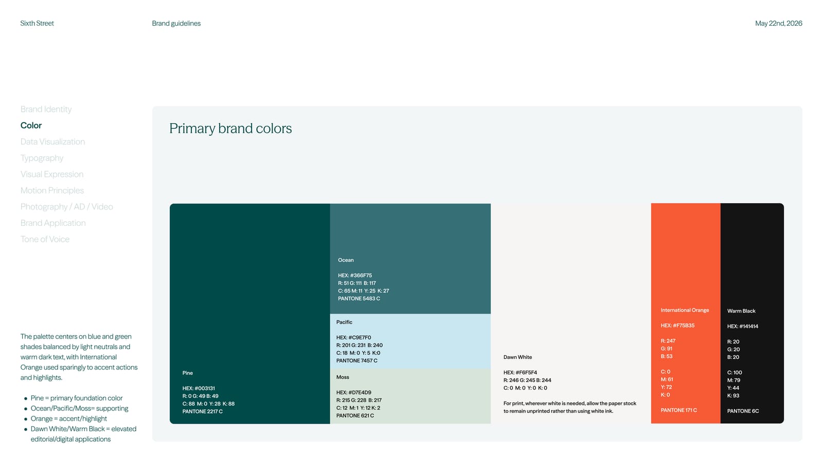 Sixth Street brand guidelines — primary brand colors