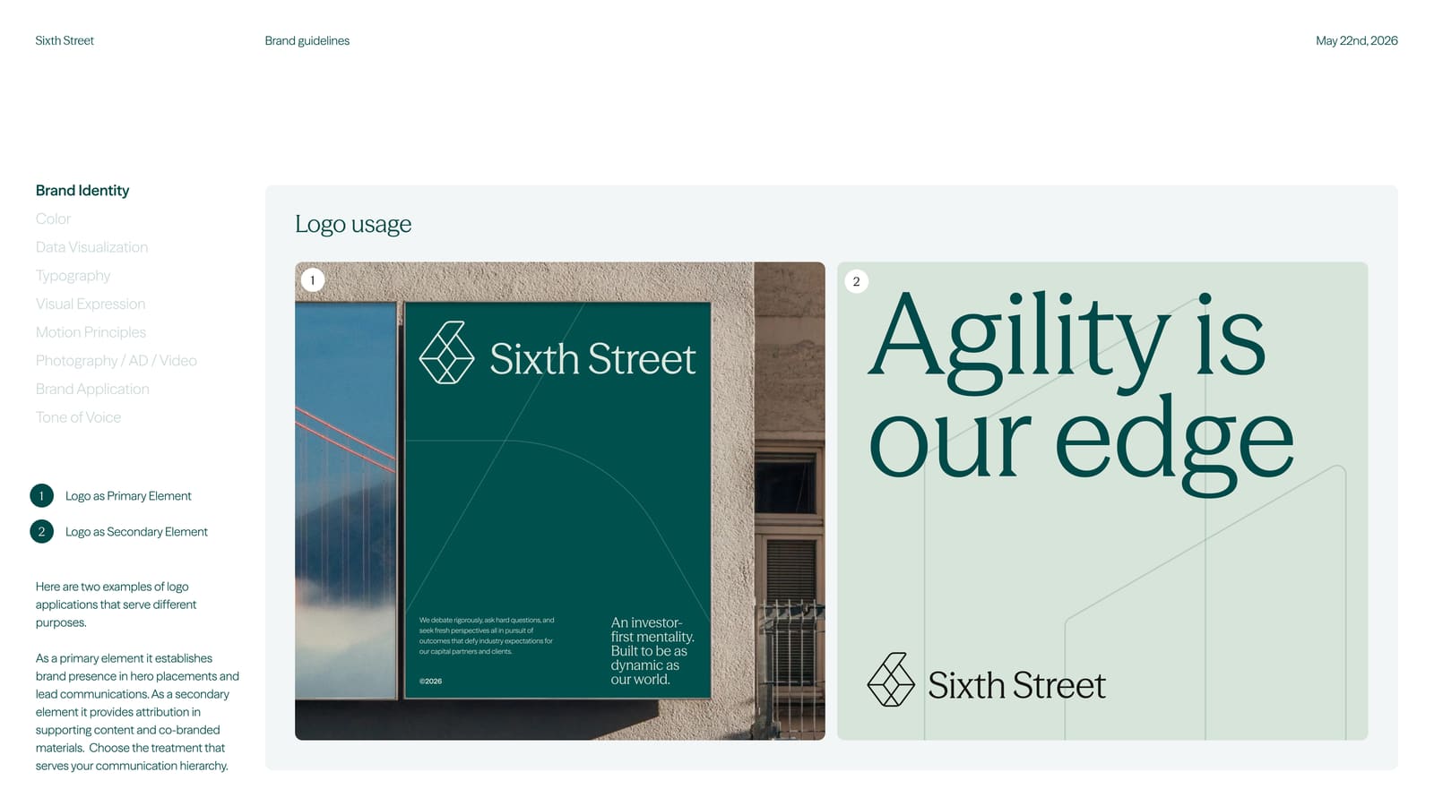 Sixth Street brand guidelines — logo usage in context